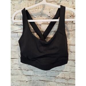 Black Womens Sports Bra Criss Cross Back Size Medium Padded Scoop Neck Black
